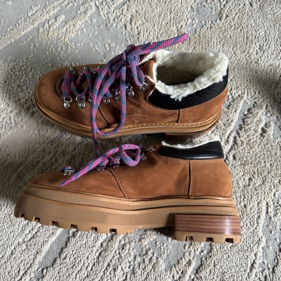 SCHUTZ Lucille tan camel Suede & shearling Bootie work boots chunky heel 6.5 NEW - Picture 3 of 12